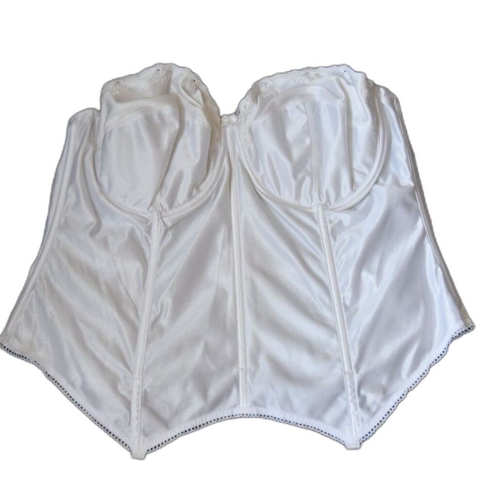 Vintage Goddess 710 White Satin Longline Bustier Bra 44C Bridal Corset
